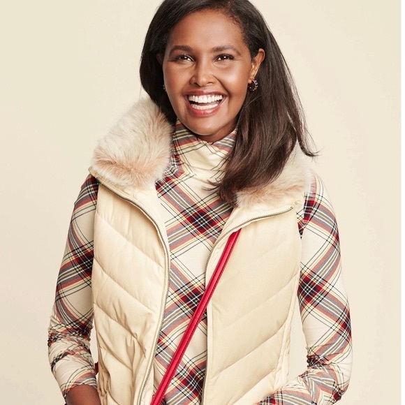 Talbots women small cream down vest faux detach collar - Picture 1 of 6